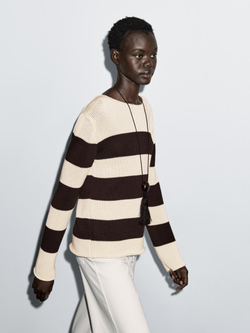 Massimo Dutti Трикотажный свитер в полоску из 100% хлопка, натуральный, кремовый