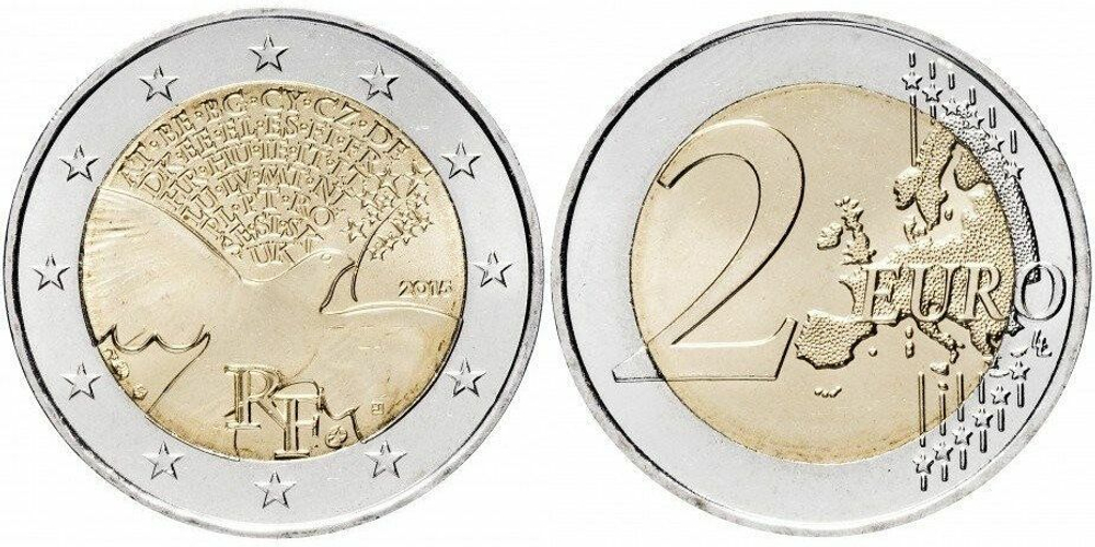 Франция 2 евро, 2015 70 лет окончанию Второй Мировой войны UNC