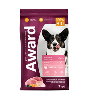 Сухой корм AWARD ДЛЯ ВЗРОСЛЫХ СОБАК СРЕДНИХ ПОРОД с индейкой и курицей с добавлением моркови и черной смородины