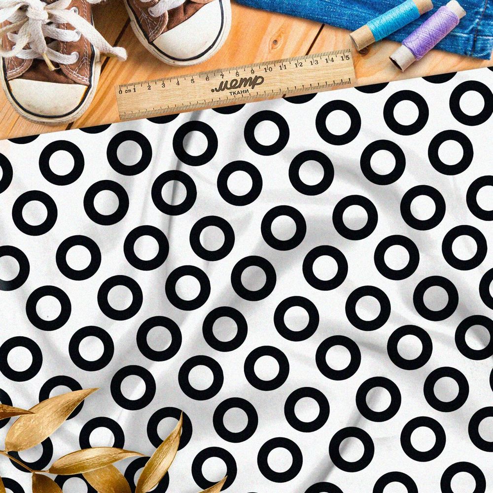 Ткань премиум дюспо черные круги на белом