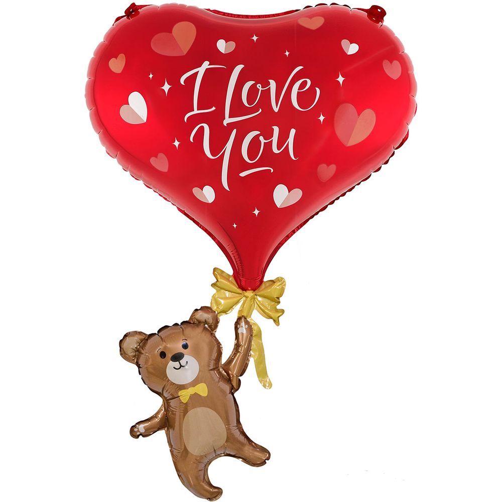 Шар (33''/84 см) Фигура, Мишка с сердцем, 1 шт.
