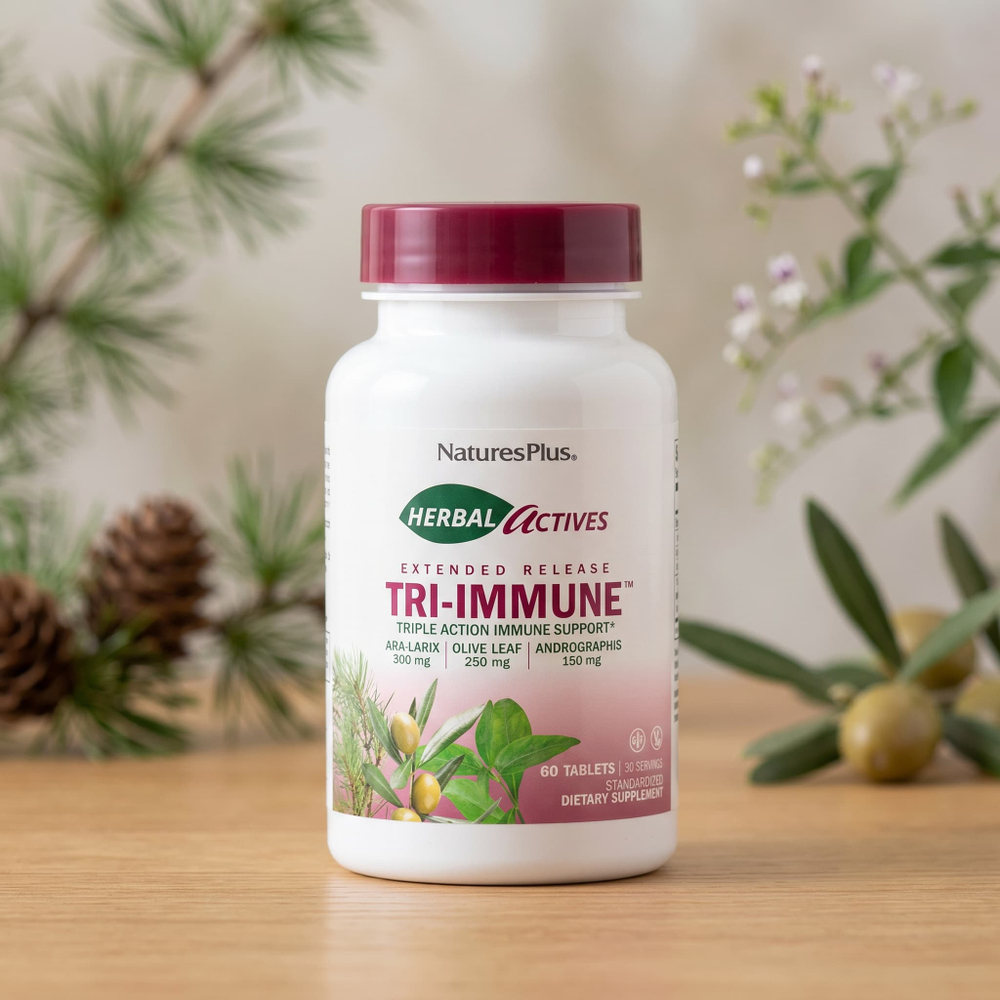 NaturesPlus, Herbal Actives, Tri-Immune ™ с длительным высвобождением, 60 таблеток