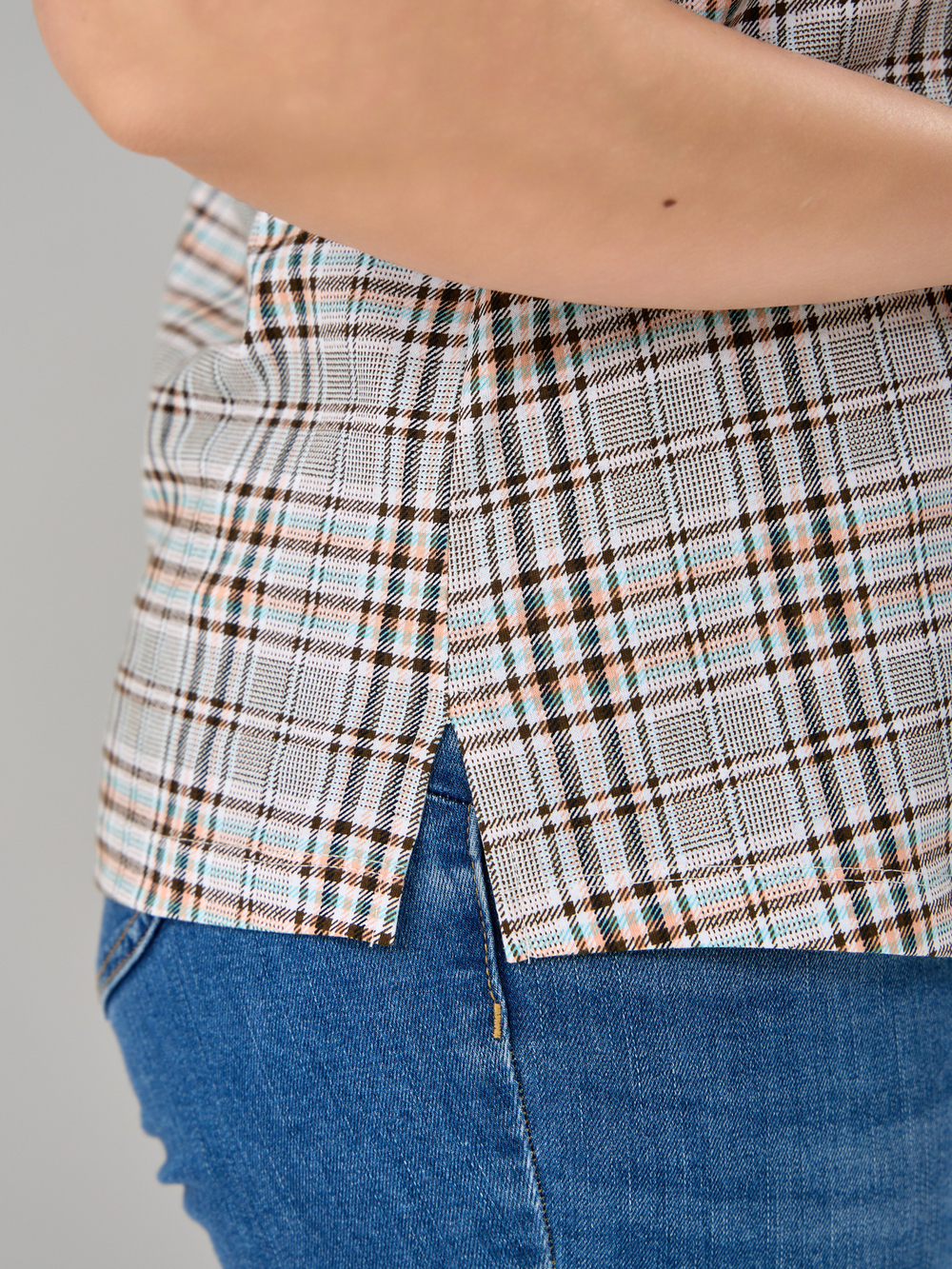 Блузка БЛ-122/клетка-рогожкаперсик