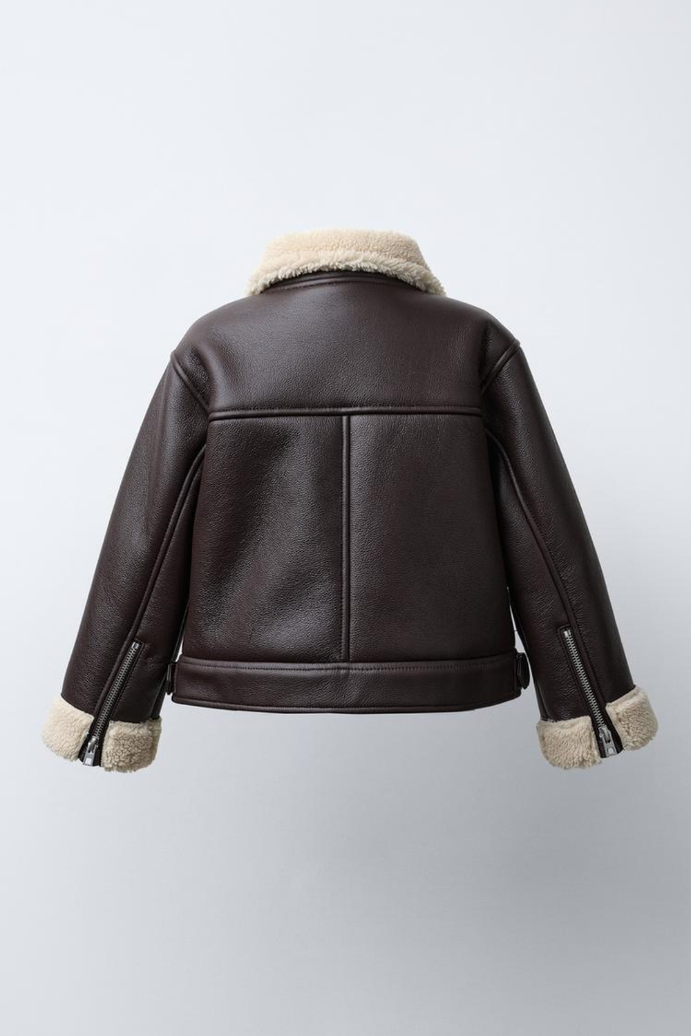 ZARA КУРТКА-ДУБЛЕНКА В БАЙКЕРСКОМ СТИЛЕ, КОРИЧНЕВЫЙ