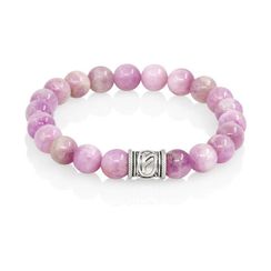 Браслет Денежный импульс из натурального кунцита с руной Феху из мельхиора