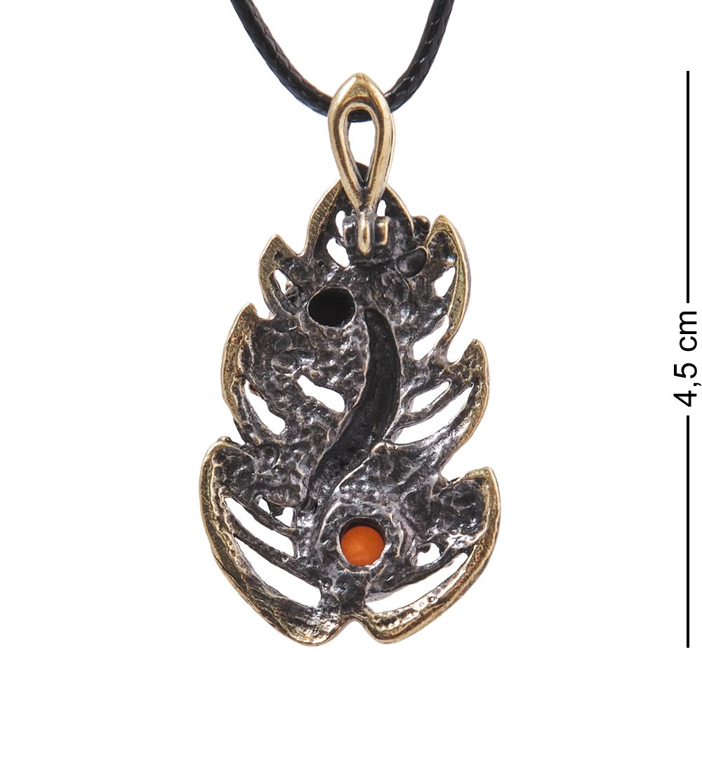 AM-4126 Подвеска «Ящерка на листике» (латунь, янтарь)