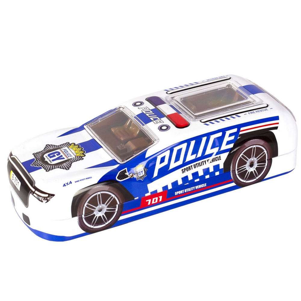 Пенал металлический машина 2 отделения Alingar, таблица умножения, 80 х 200 мм, "Police", белый (полицейская машина)