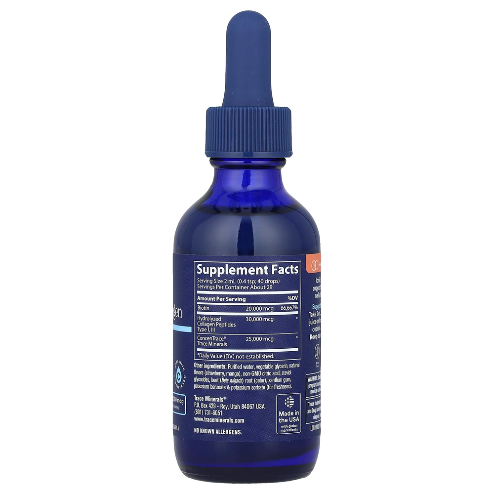 Trace, Ionic Biotin + Collagen, клубника и манго, 75000 мкг, 59 мл (2 жидк. унц.)