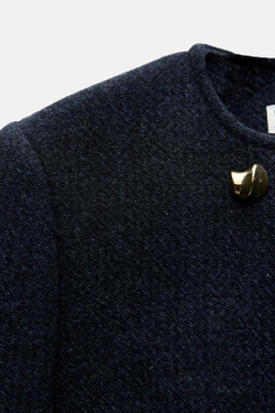 ZARA КАРДИГАН ИЗ СМЕСОВОЙ ШЕРСТИ С ПУГОВИЦАМИ — ZW COLLECTION, СЕРО-СИНИЙ