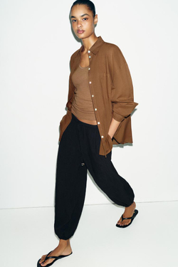 ZARA ШИРОКИЕ БРЮКИ НА РЕЗИНКЕ, ЧЕРНЫЙ