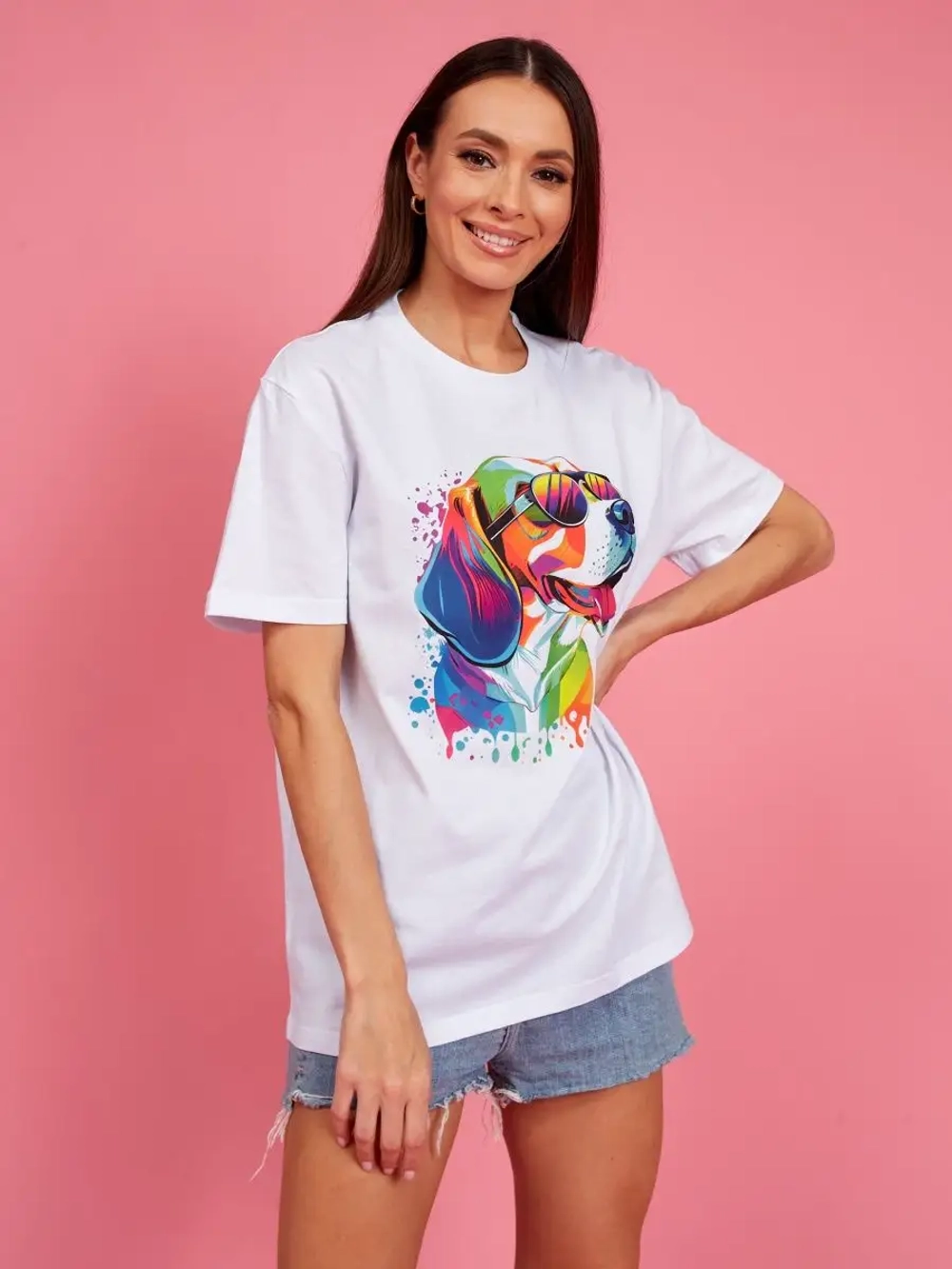 Футболка оверсайз с принтом собакой Бигль Корги Хаски