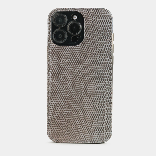 Чехол для iPhone 16 Pro Max из кожи ящерицы, серого цвета