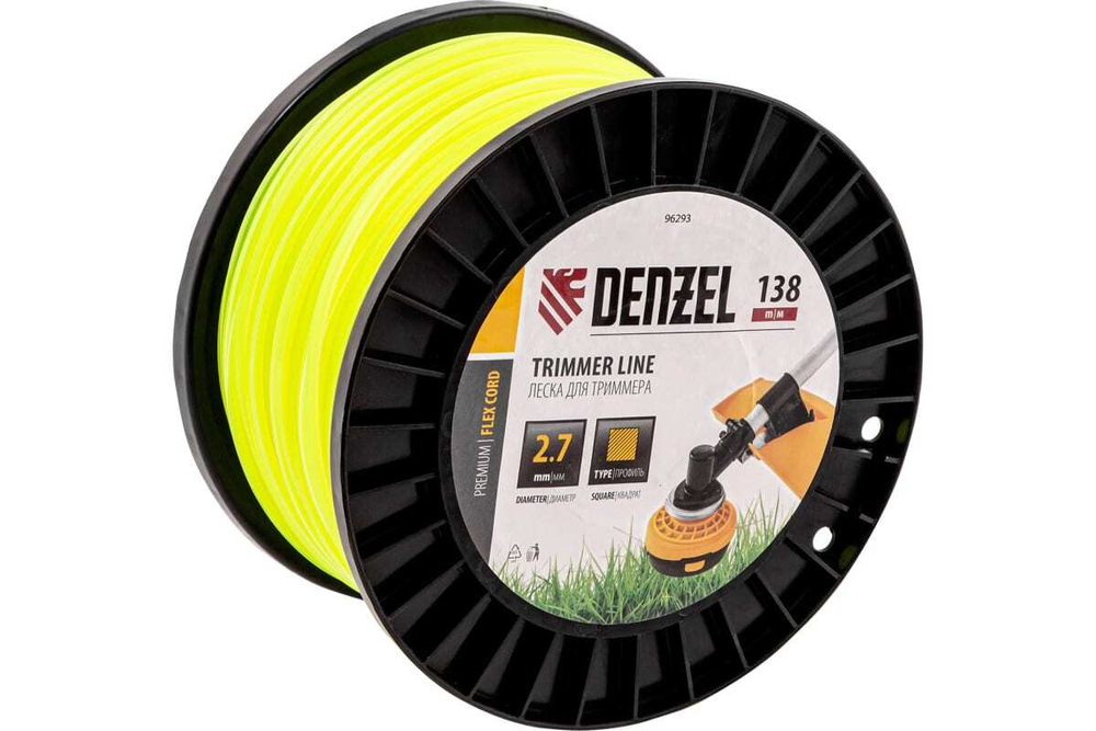 Леска FLEX CORD квадрат 2.7 мм, 138 м, на DIN катушке для триммера Denzel 96293