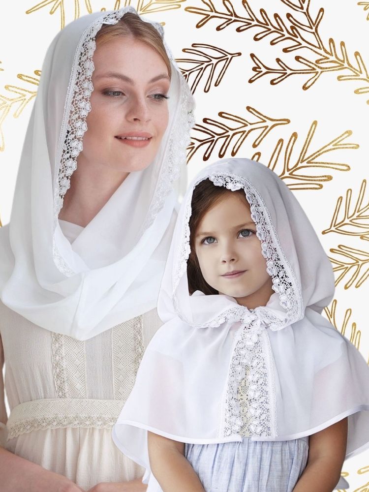 Набор церковных платков &quot;Клевер&quot;  для мамы и дочки (платок и снуд)