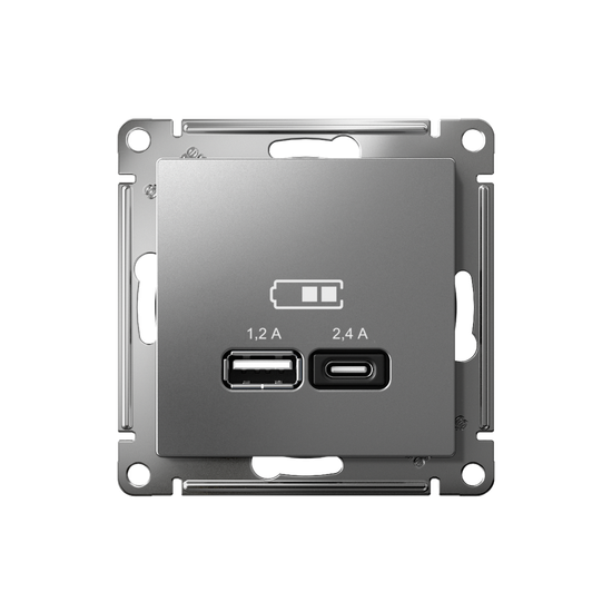 Розетка USB AtlasDesign тип A+C 5В/2.4А 2х5В/1.2А механизм сталь SE ATN000939