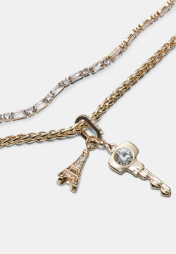 STRADIVARIUS Комплект из 2 ожерелий со стразами и подвесками, золотой