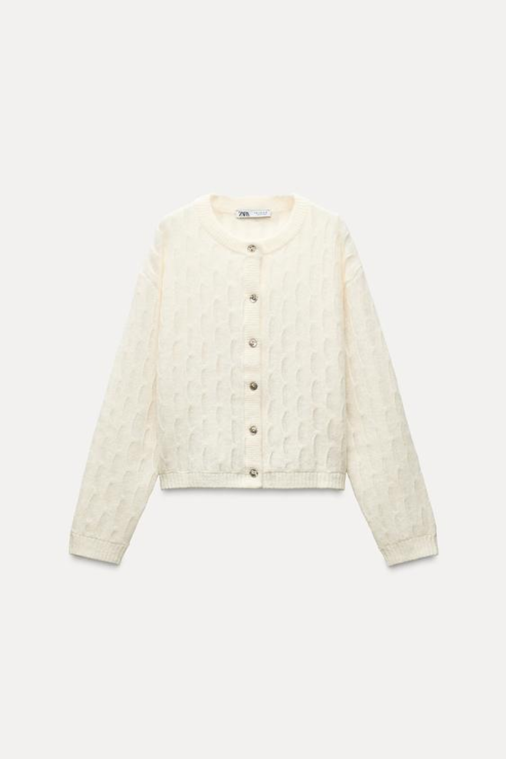 ZARA КАРДИГАН ИЗ СМЕСОВОЙ ШЕРСТИ С ВОЛНИСТЫМ УЗОРОМ, ЭКРЮ