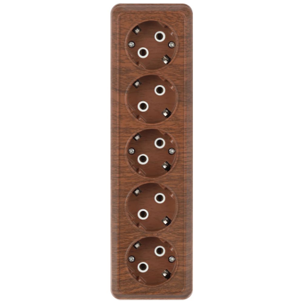 Розетка Intro Quadro 2-210-10 пятиместная с заземлением 5х2P+E 16А-250В IP20 ОУ венге