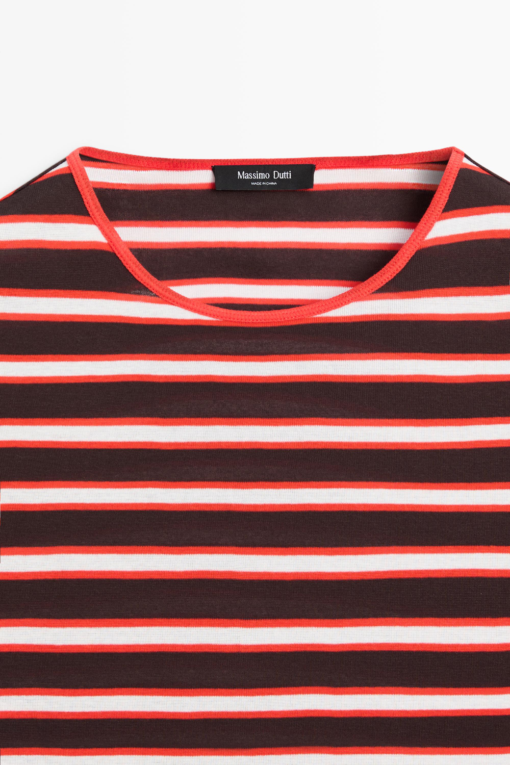 Massimo Dutti Хлопковая футболка в полоску с короткими рукавами, красный