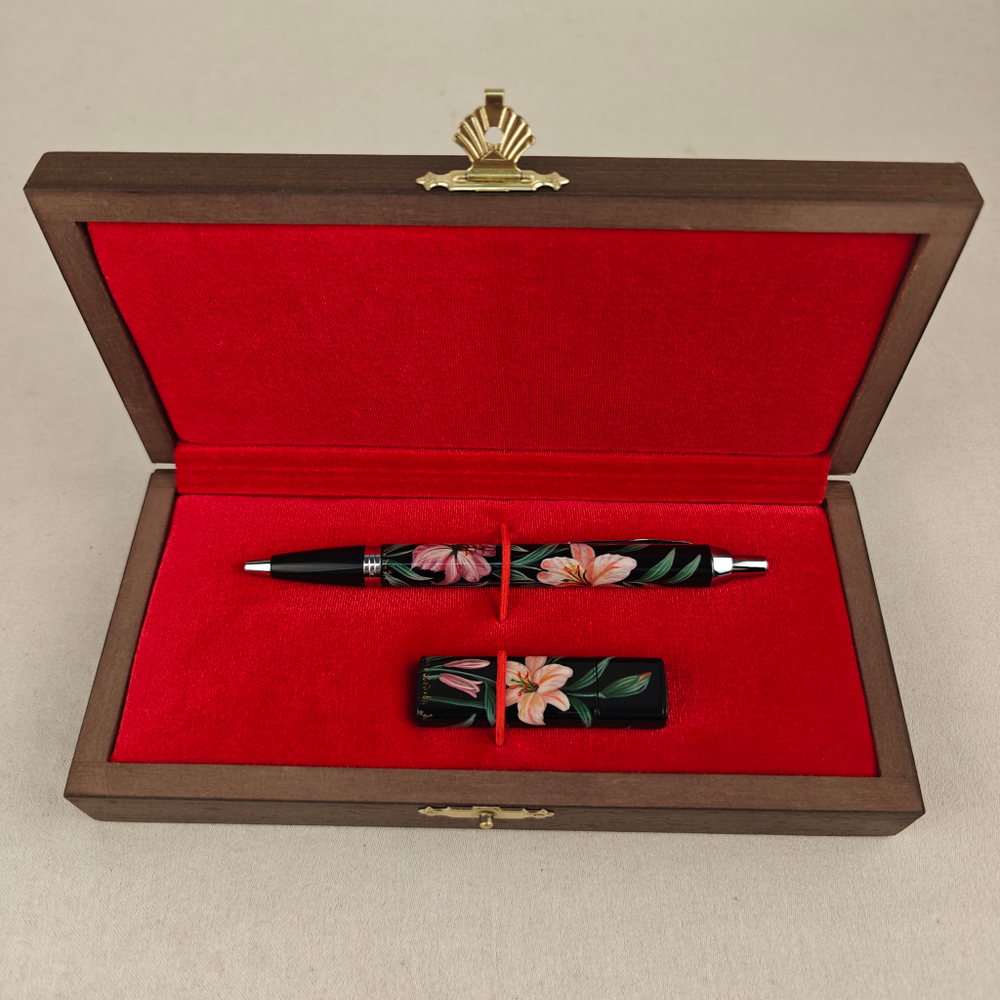 Набор "Лилии" флешка и ручка Parker с ручной росписью Палех в футляре