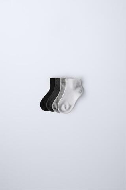 ZARA НАБОР ИЗ 4 ПАР ОДНОТОННЫХ КОРОТКИХ НОСКОВ, СЕРЫЙ