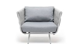 "Монако" кресло плетеное из роупа, каркас алюминий светло-серый (RAL7035) шагрень, роуп светло-серый 40 мм, ткань светло-серая