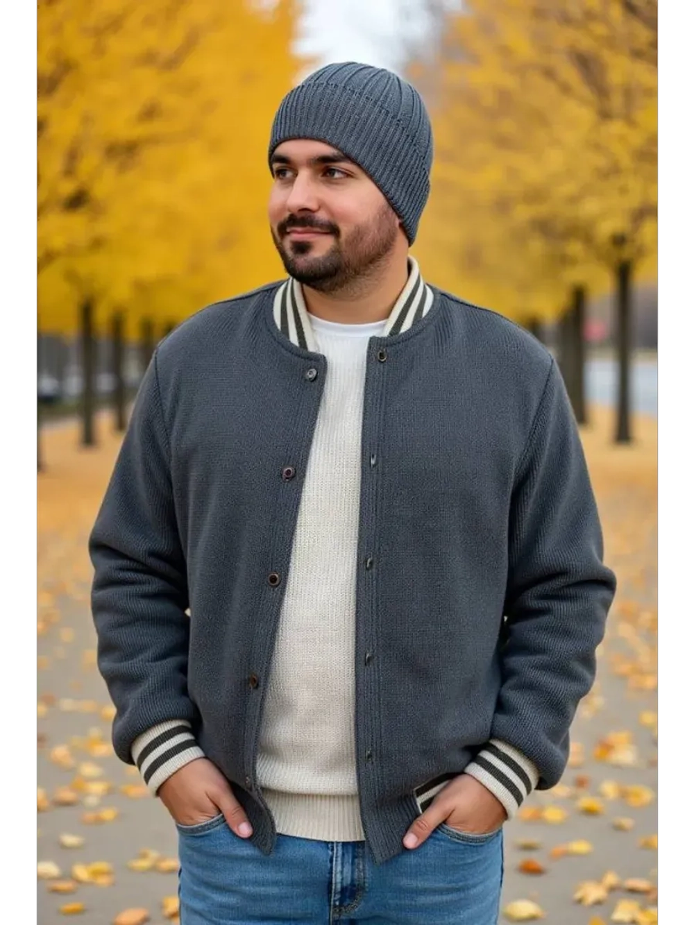 шапка вязаная теплая с отворотом стильная