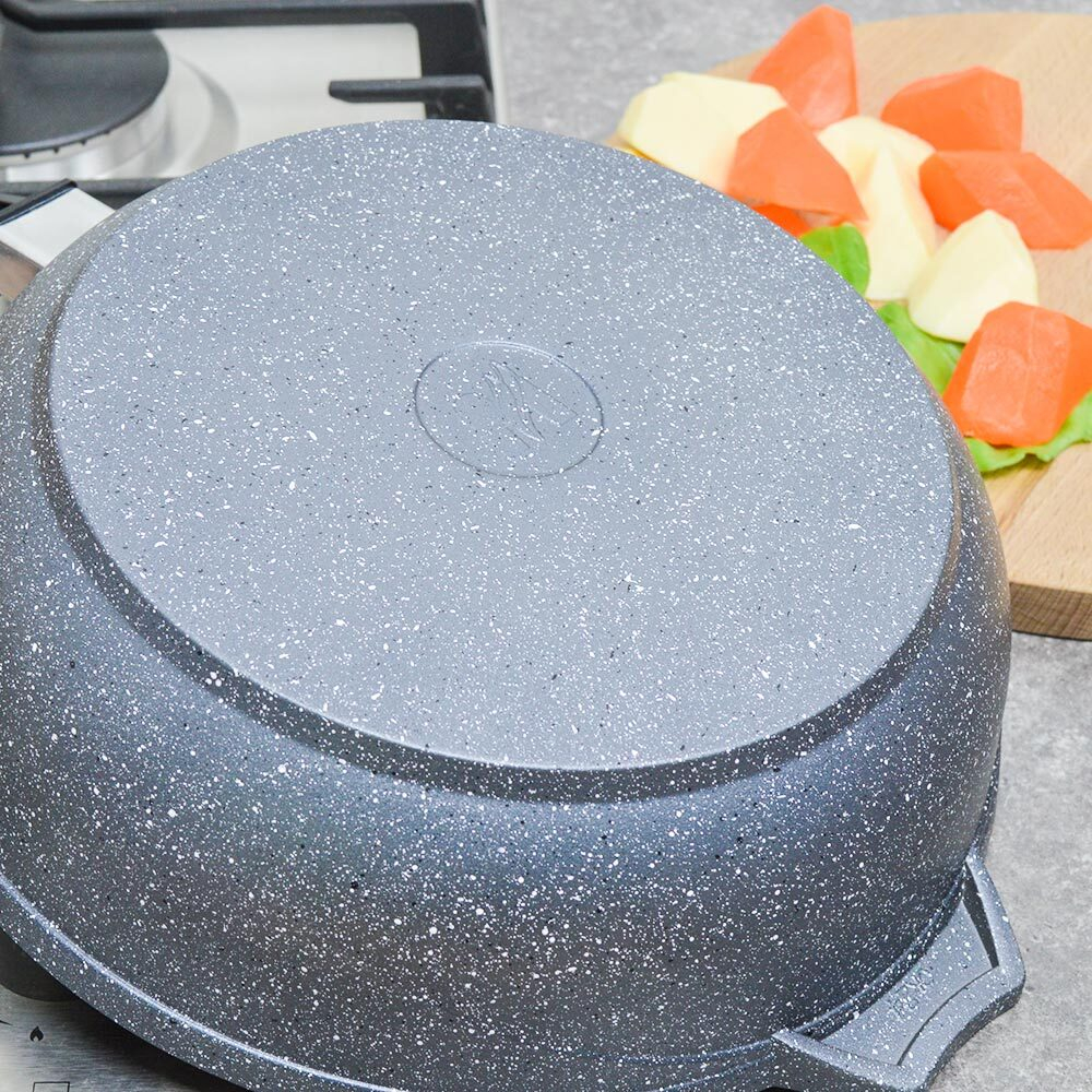 Сотейник 28см Гранит со съемной ручкой и cтеклянной крышкой