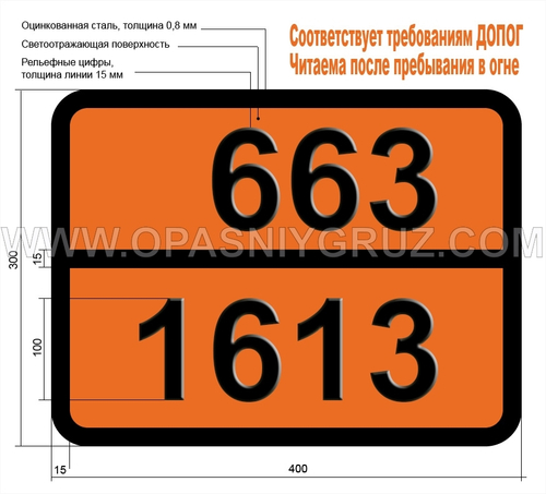 Табличка Опасный груз 663-1613 КИСЛОТЫ ЦИАНИСТОВОДОРОДНОЙ ВОДНЫЙ РАСТВОР