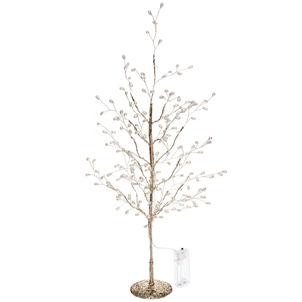 Дерево декоративное «Жемчужная ночь» 50 см (работает от батареек - 3АА), Белый (свечение- Теплый белый)