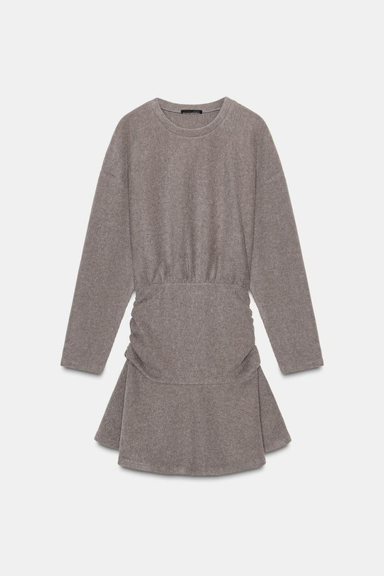 ZARA МЯГКОЕ ПЛАТЬЕ С ПОЯСОМ, РЫЖЕВАТО-КОРИЧНЕВЫЙ