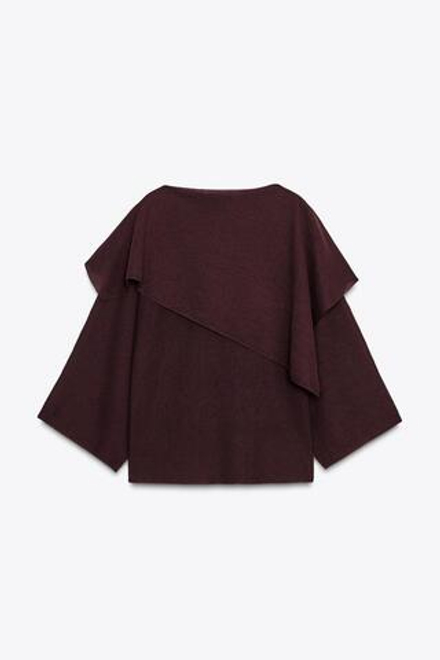 ZARA ОДНОТОННЫЙ ТРИКОТАЖНЫЙ ТОП-НАКИДКА, БАКЛАЖАННЫЙ