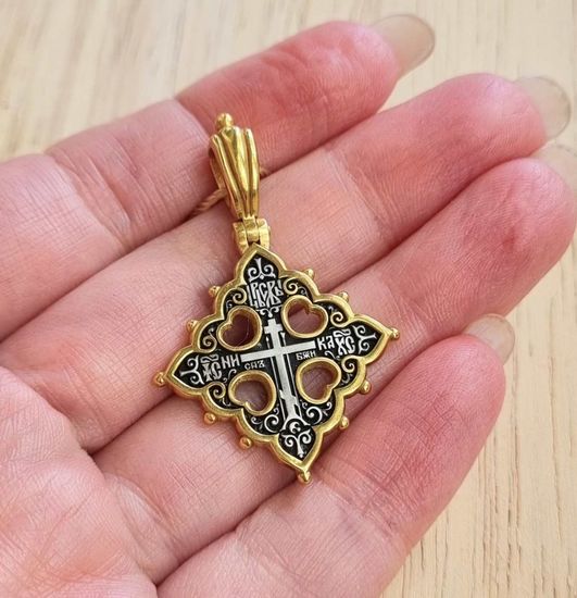 Криновидный голгофский православный крест. Серебро с позолотой._4