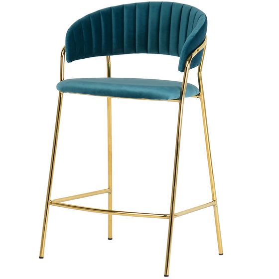 Полубарный стул Turin бирюзовый с золотыми ножками