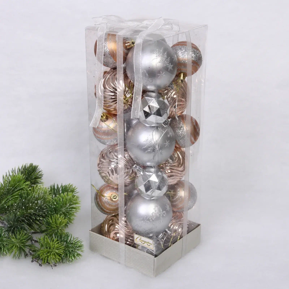 Набор шаров «Winter miracle» 7 см + 5 см (24 предмета), Шампань/Серебро