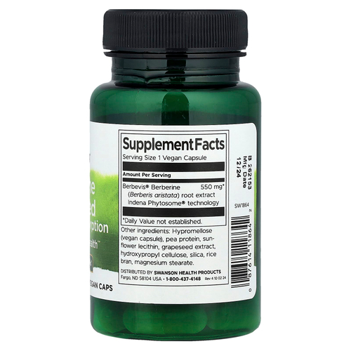 Swanson Vitamins, берберин, улучшенная абсорбция, 30 веганских капсул (550 мг в 1 капсуле)