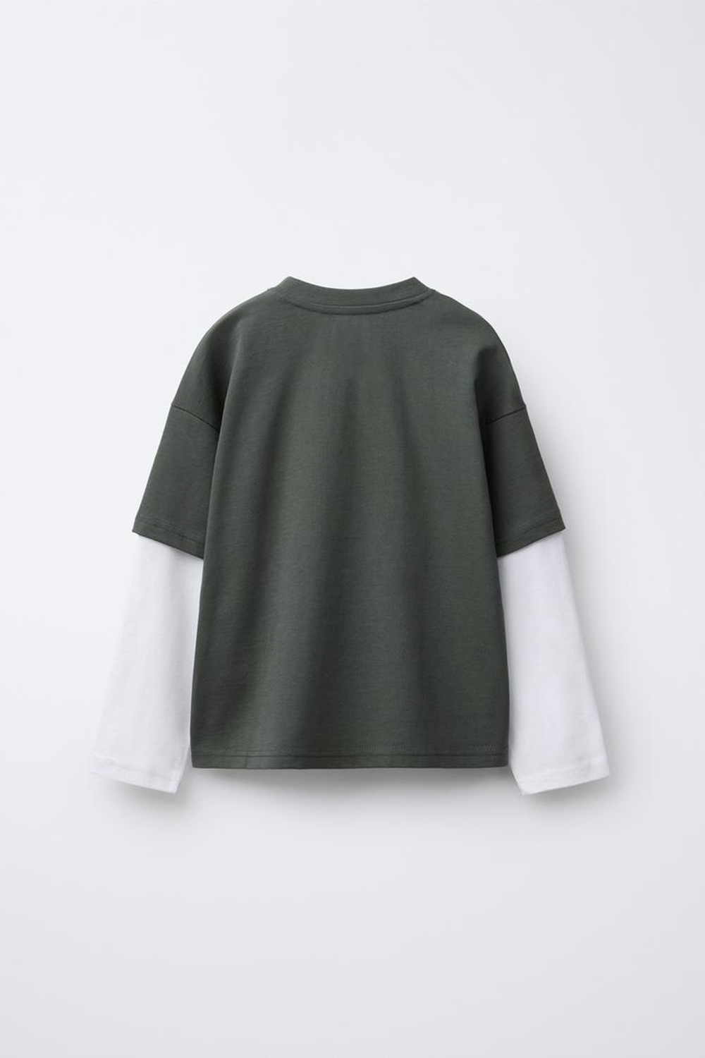 ZARA ЛОНГСЛИВ С ДВОЙНЫМИ РУКАВАМИ И НАДПИСЬЮ, ХАКИ