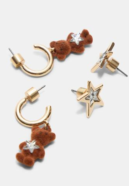 STRADIVARIUS Комплект из 2 пар серег в виде медведей и звезд, коричневый