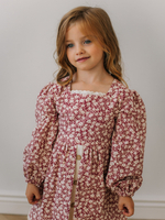 Платье с рюшами в цветочек, Бордовый