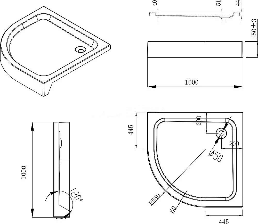 Душевой уголок ESBANO ESR-8025 ESUGR8025 100x100 стекло рифленое, матовое/профиль хром