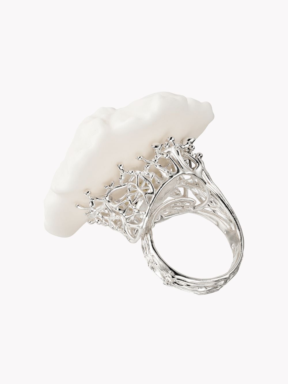 Кольцо Гибискус XL, белый фарфор