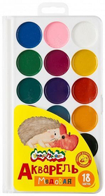 Акварель 18цв. без кисти, пласт. уп. с европодвесом (Каляка-Маляка)