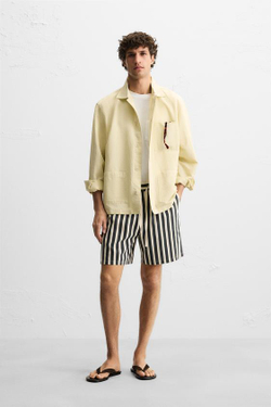 ZARA ШОРТЫ ИЗ ЖАККАРДОВОЙ ТКАНИ, ТЕМНО-СЕРЫЙ