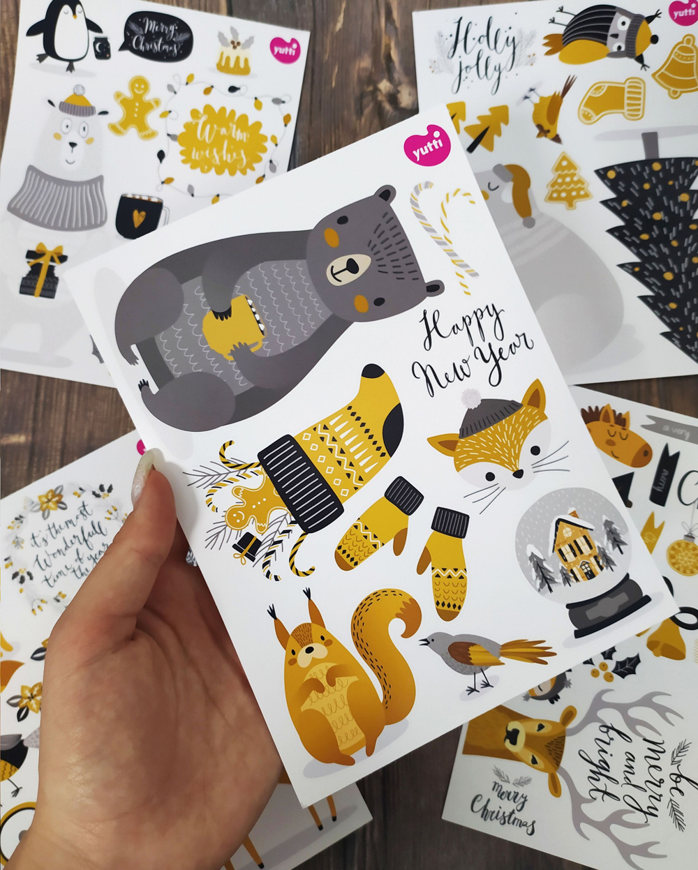 Новогодние наклейки стикеры на подарки, окна, декор для дома