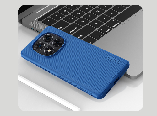 Усиленный чехол синего цвета от Nillkin для Xiaomi Redmi Note 14 Pro+ Плюс, серия Super Frosted Shield Pro