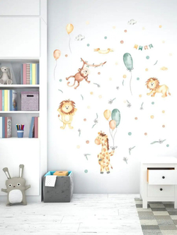 Интерьерные виниловые наклейки большие воздушные шары на стены в детскую, дома, облака, пейзаж