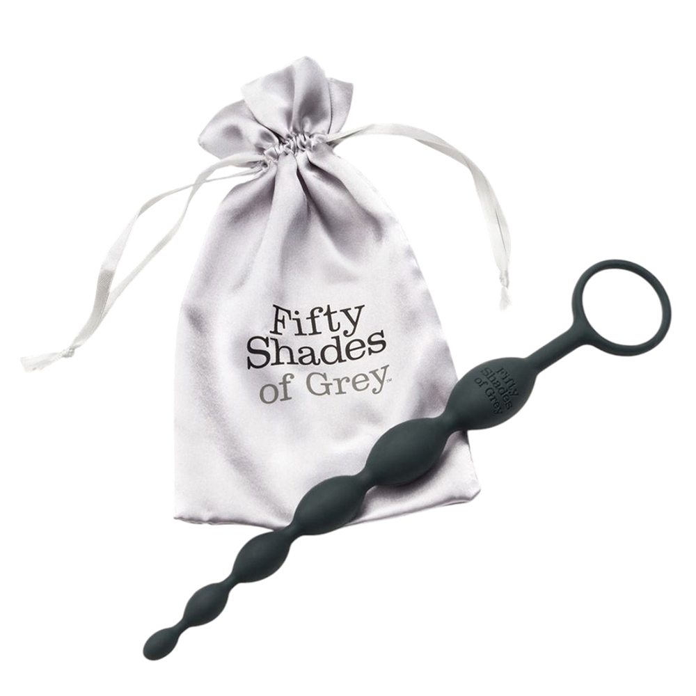 Черный анальный стимулятор-бусы 25,4 см с ручкой-кольцом Fifty Shades of Grey Pleasure Intensified Silicone Anal Beads