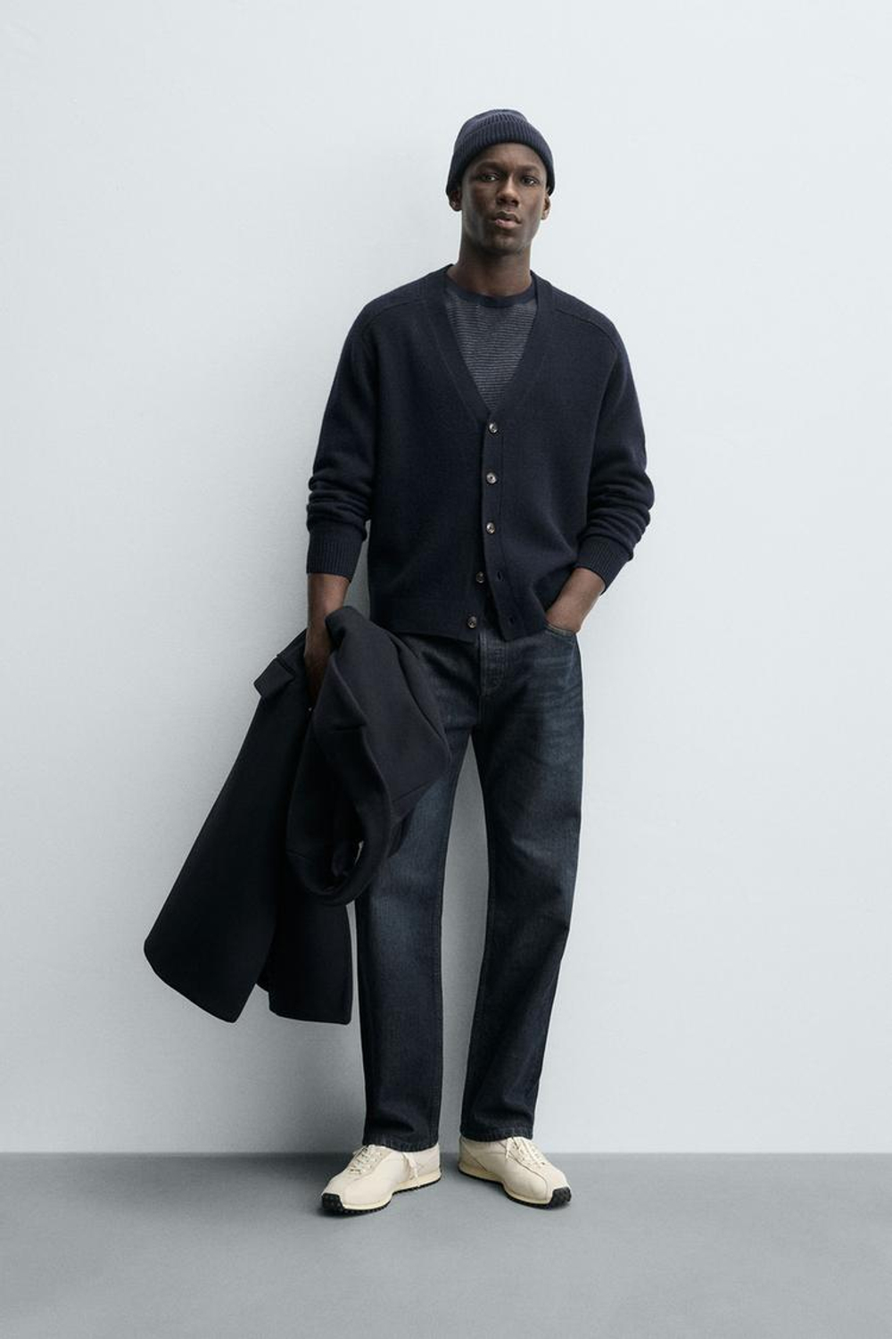 ZARA КАРДИГАН REGULAR FIT ИЗ СМЕСОВОЙ ШЕРСТИ, МОРСКОЙ СИНИЙ