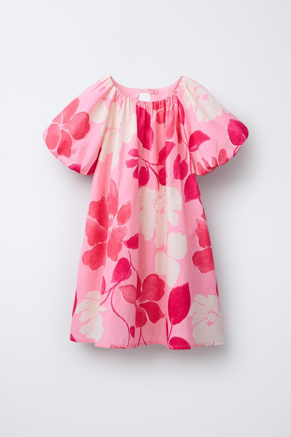 ZARA ОБЪЕМНОЕ ПЛАТЬЕ С ЦВЕТОЧНЫМ ПРИНТОМ, РОЗОВЫЙ