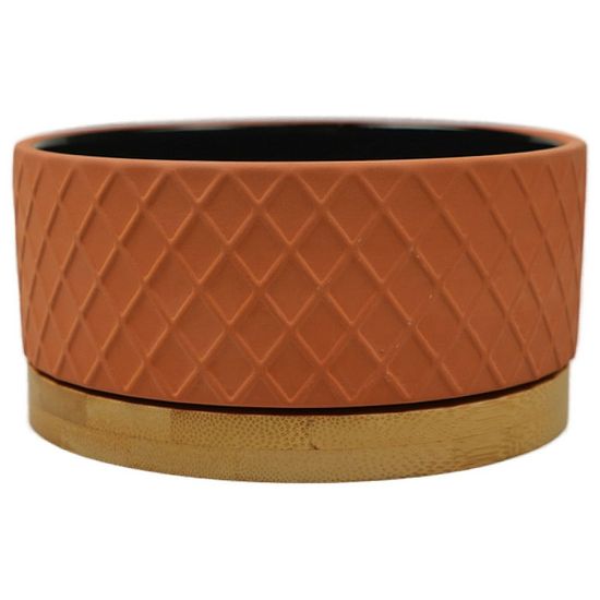 Mr.Kranch Миска "Bamboo" керамическая коричневая на бамбуковой подставке, 530мл